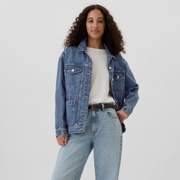 NWT GAP Oversized Cinched-Waist Denim Jacket medium rinse - Picture 6 of 6